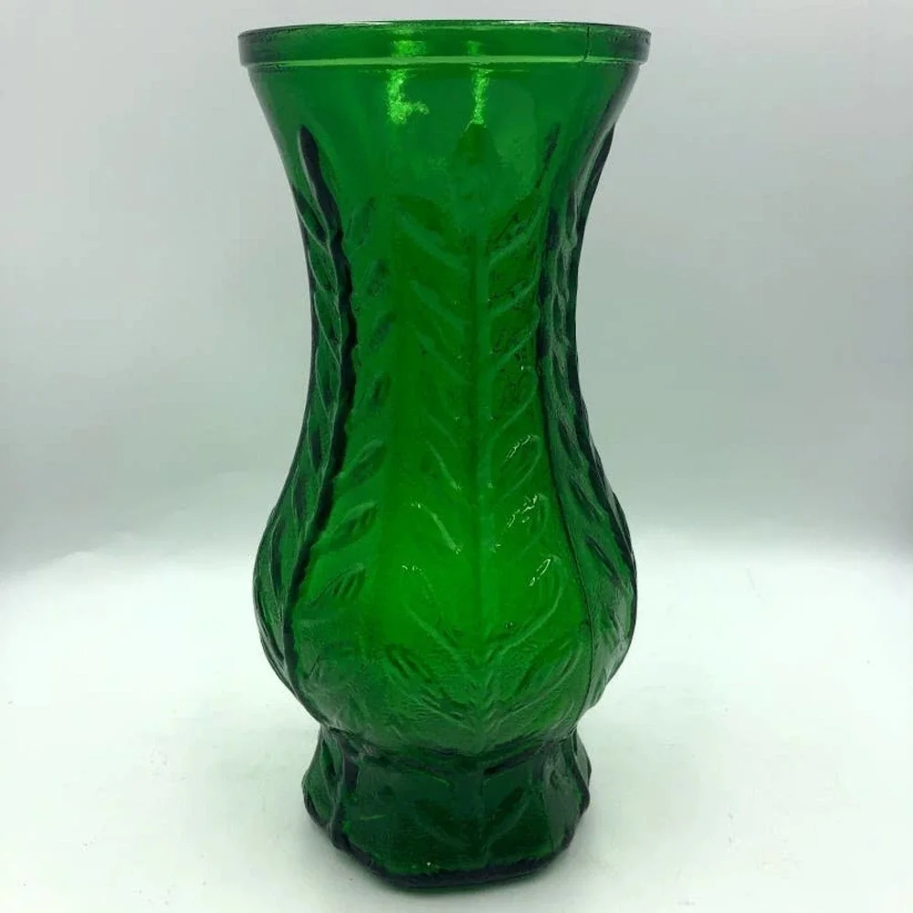 Vintage 1980 FTD Green Glass Flower Vase